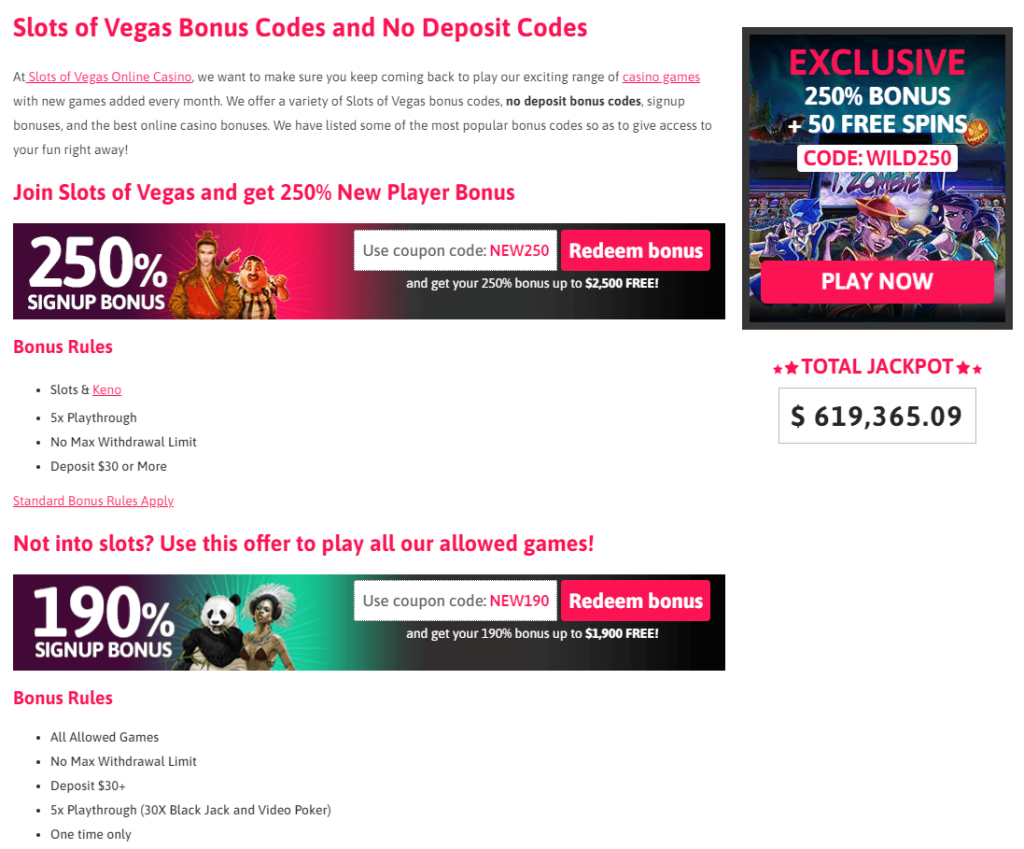 slots of vegas bonuses