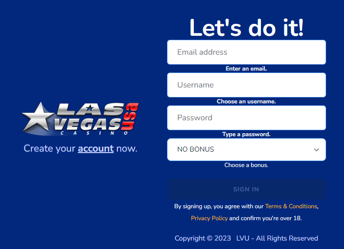 las vegas usa sign up