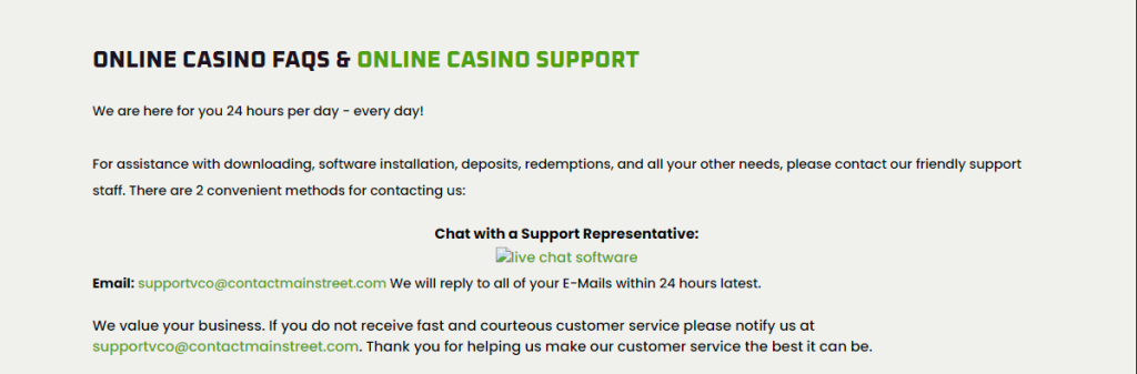 vegas casino online support