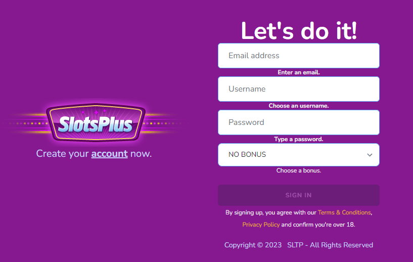 slots plus registration