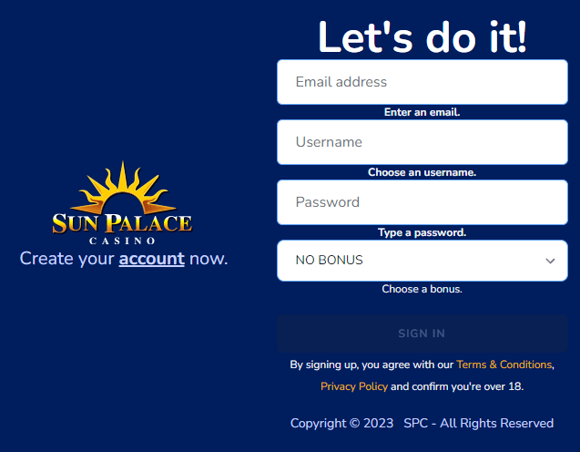 sun palace casino registration